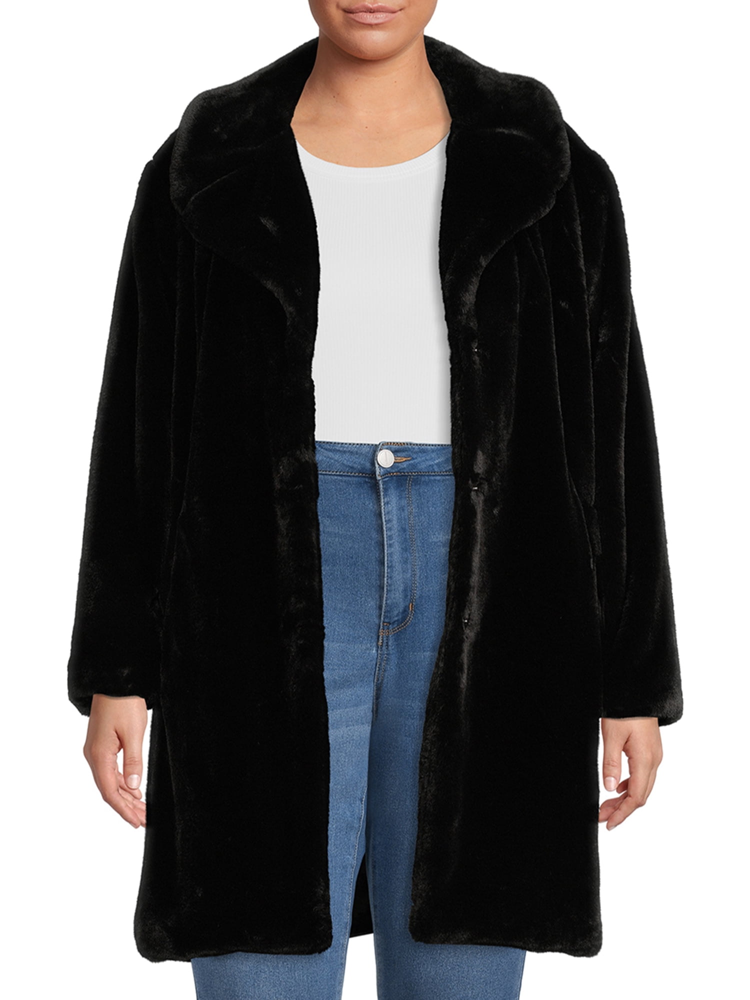 Time and Tru Women's and Plus Full Length Faux Fur Coat