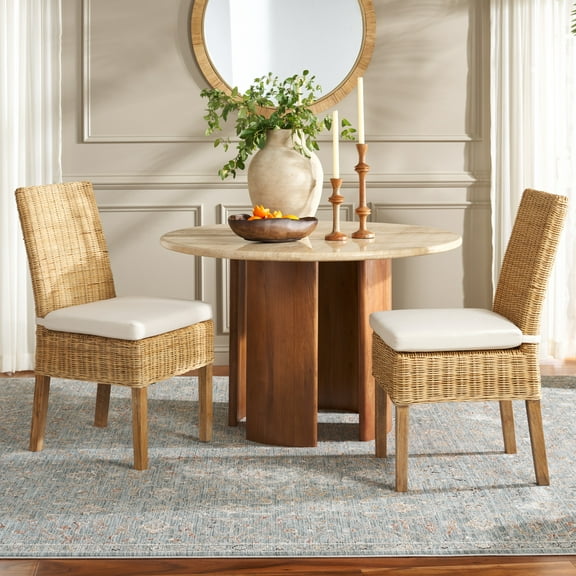 Safavieh Sanibel Coastal Rattan and Wood Dining Side Chairs, White / Natural (Set of 2)