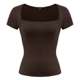 thumbnail image 7 of Htigea Women's Square Neck Crop Tops Short Sleeve Slim Fitted Summer Basic T Shirts for Going Out Brown M, 7 of 7