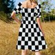 thumbnail image 5 of Vestido de cuadros blancos y negros - Vestido de fiesta para mujer Vestido largo de verano para mujer, 5 of 7