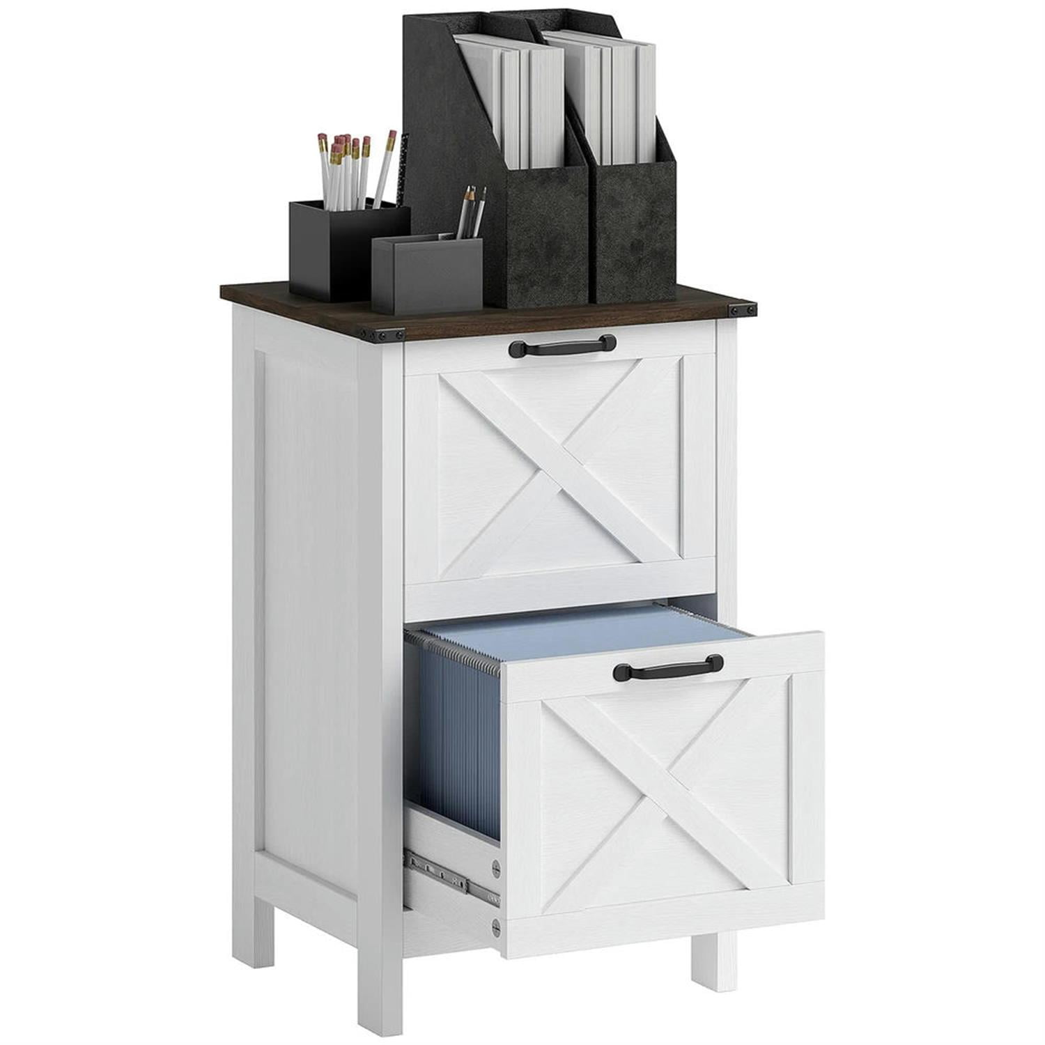 Demi Bonn Modern 2-Drawer Filing Cabinet for Letter, A4 and Legal Size, Home Office, Rustic Farmhouse Vertical File Cabinet, White