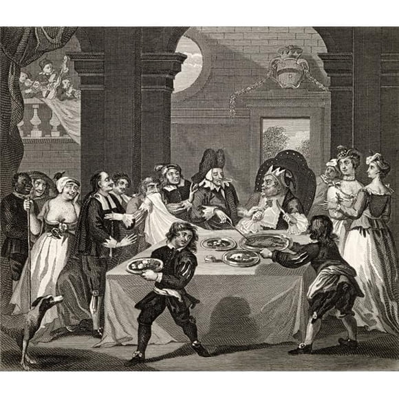 Sancho At the Feast Starved by His Physician From the Works of Hogarth Published London 1833 Poster Print, 30 x 26