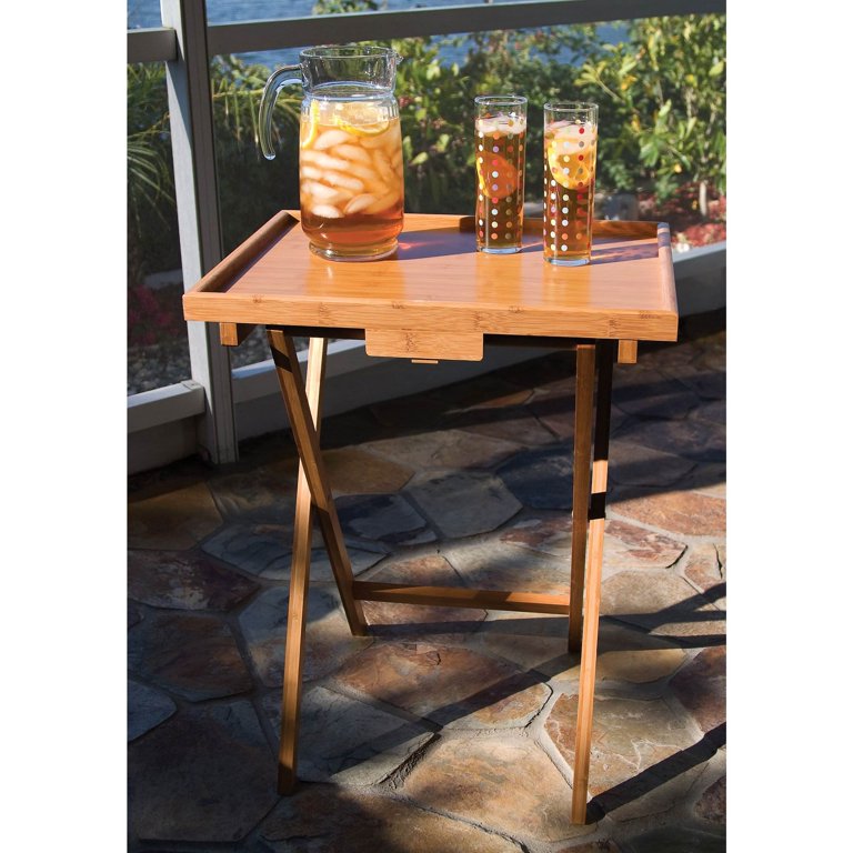 Lipper Bamboo Folding Individual Dining Snack Side Table w/ 0.5 in. Lip (4 Pack) at VMinnovations