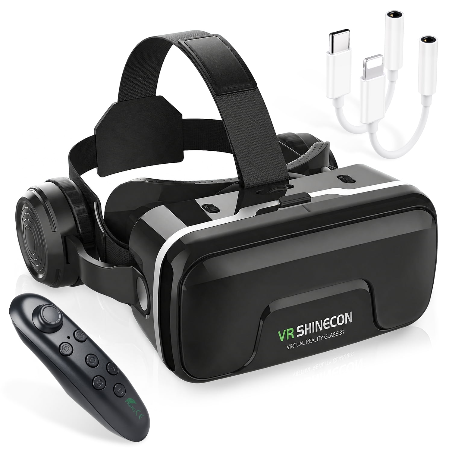 VR Headset for Phone with Controller, 3D VR Glasses with An-ti Bluelight HD Lenses Adjustable Pupil Distance, Virtual Reality Headsets for VR Movies Games, VR Goggles for iPhone/Android 4.7-7.2"