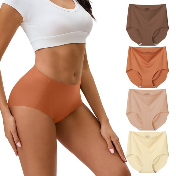 INNERSY Seamless High Waist Briefs Underwear for Women Soft No Show Panties 4 Pack(L,Warm Mix)