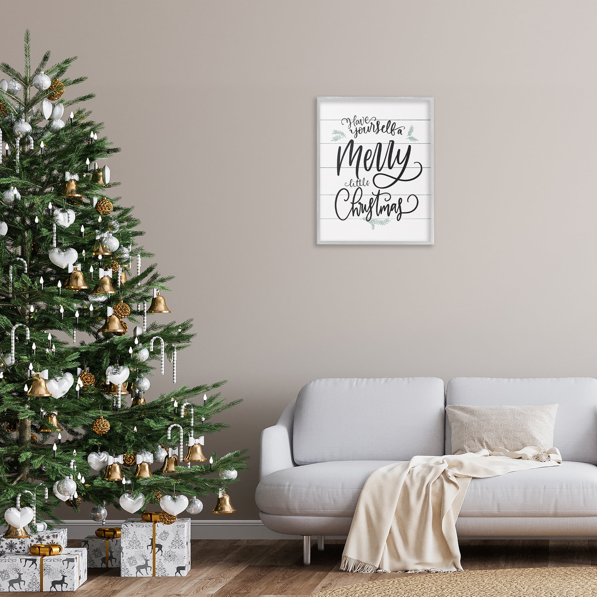 Stupell Industries Merry Little Christmas Planked Phrase Holiday Painting Gray Framed Art Print Wall Art, 24 x 30