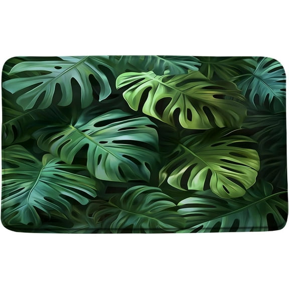 Tropical Leaves Bath Mat Green Plam Monstera Leaf Plant Nature Microfiber Memory Foam Bathroom Kitchen Toilet Floor Decor Mat 16x24 Inch