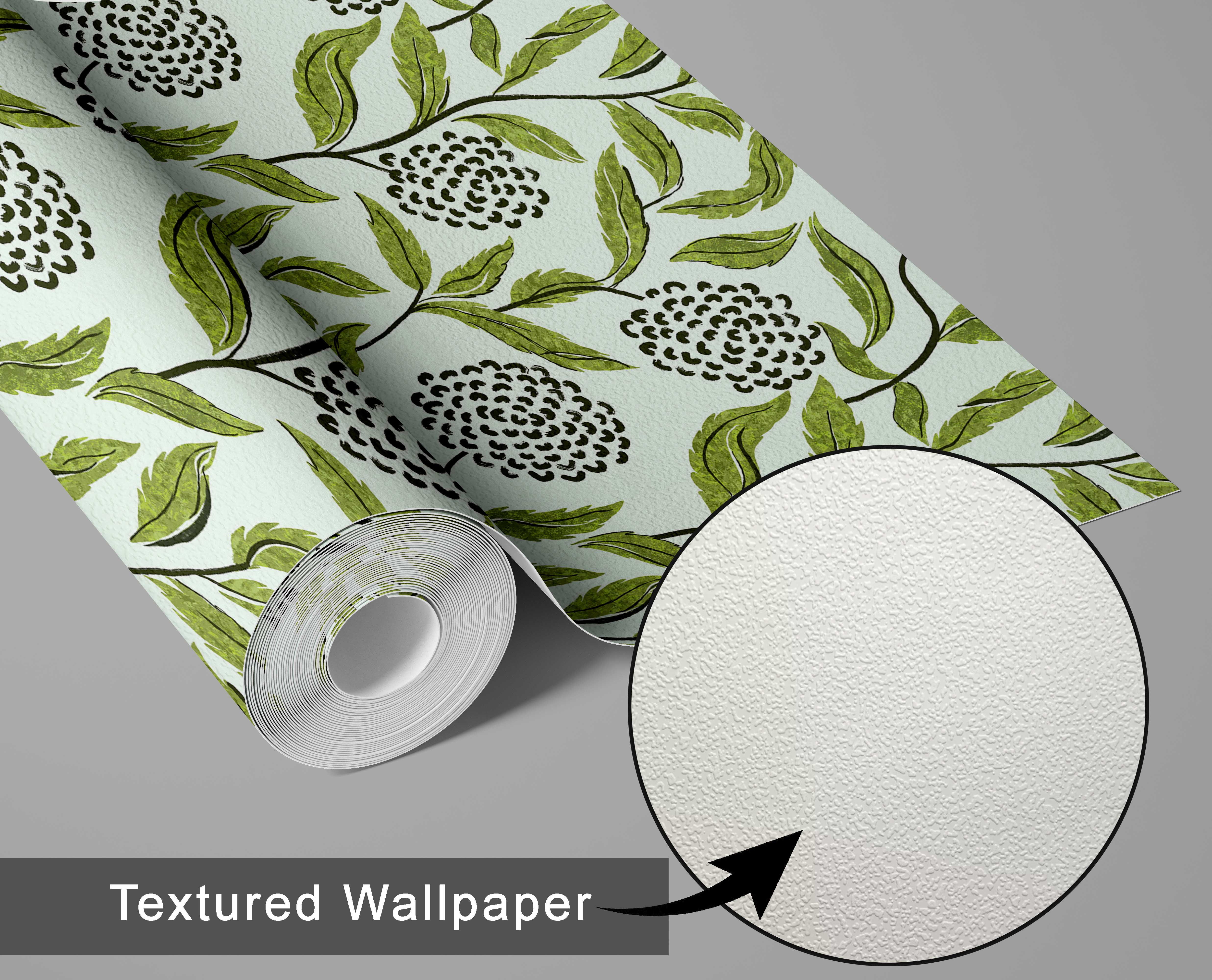 S4Sassy Peel and Stick Wall Covering, Chic Botanical Cluster Print Textured Walls Wrap - Green Instant Wall Makeover Walls Mural for Bathroom, Laundry Room - Self-Adhesive Wallpaper Vinyl - 25"x360"