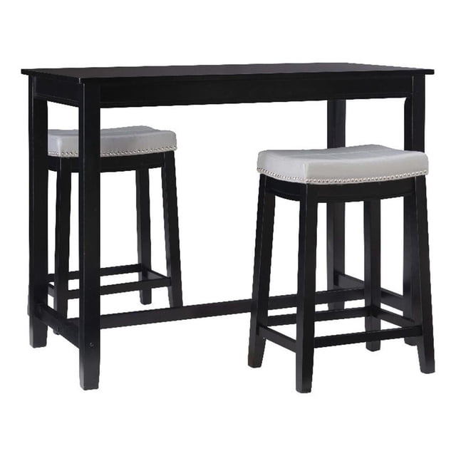 Linon Claridge Ensemble de Salle à Manger de Comptoir 3 Pcs Sièges en Similicuir Gris en Bois Noir