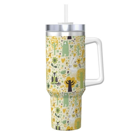 

Uemuo Animal Tree Print 40oz Ice Bully With Handle And Straw Stainless Steel Vacuum Insulated Cup And 2 In 1 Straw Lid Insulated Travel Tumbler