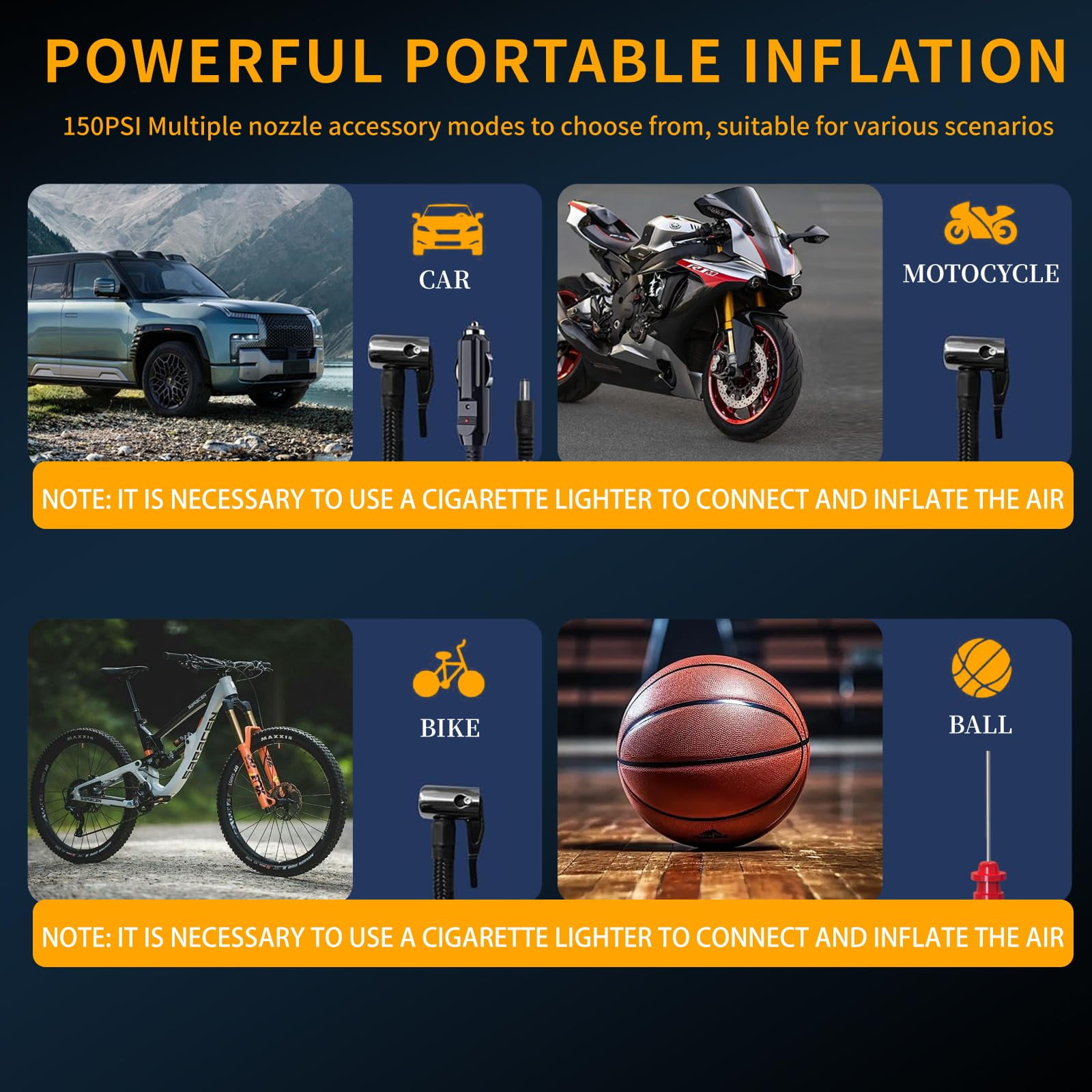 Tire Inflator Portable Air Compressor - Air Pump for Car Tires with Tire Pressure Gauge -for Car, Motorcycle, Bicycle and More