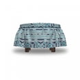 thumbnail image 4 of Ethnic Ottoman Cover, Aztec Inspired Formation, 2 Piece Slipcover Set with Ruffle Skirt for Square Round Cube Footstool Decorative Home Accent, Standard Size, Deep Sky Blue Indigo, by Ambesonne, 4 of 5