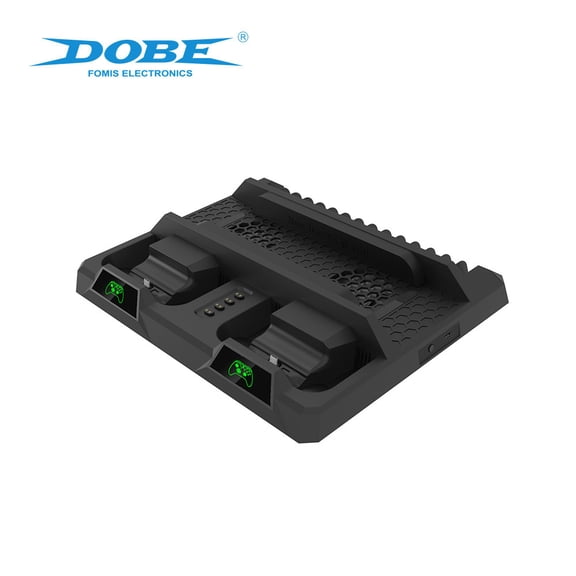 DOBE 2-in-1 Cooling Stand & Dual Controller Charger for Xbox One S/X - Console Fan Base with 2x 1400mAh Rechargeable Batteries, LED Indicators & Anti-Slip Design | USB-Powered for Xbox One Consoles
