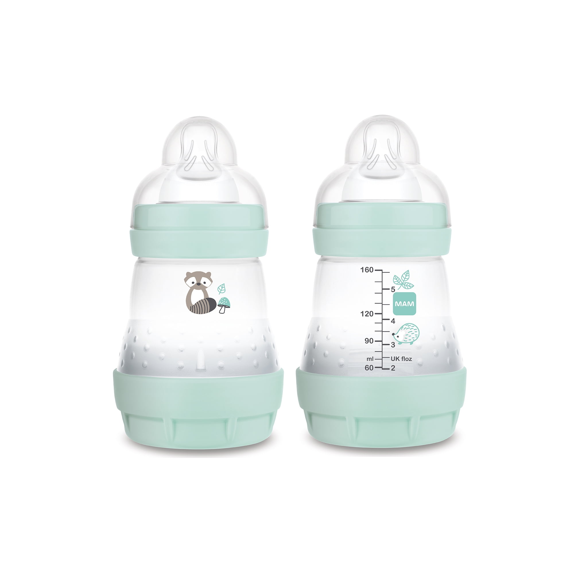 MAM Easy Start Anti-Colic Matte Bottle 5 oz (2-Count), Baby Essentials, Slow Flow Bottles with Silicone Nipple, Baby Bottles for Baby Girl, Sage
