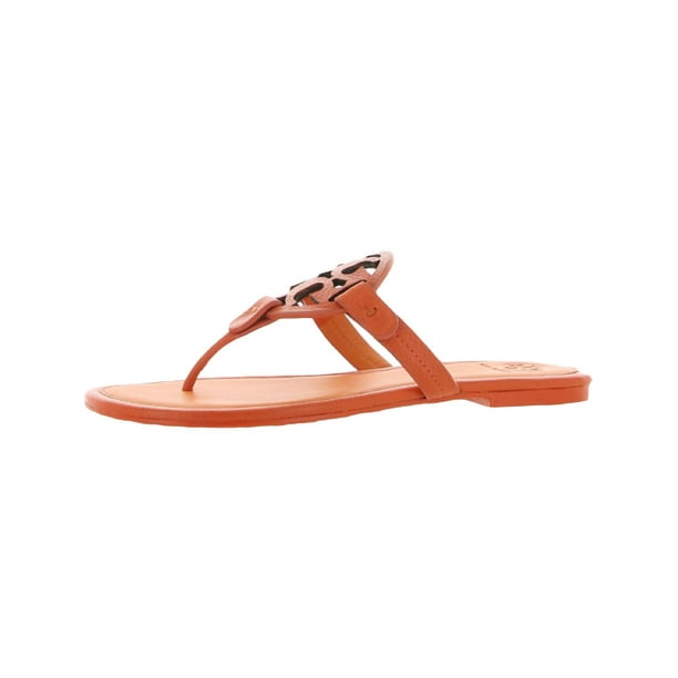 Tory Burch Womens Miller Leather Slip On Flat Sandals Orange 7 Medium (B,M)  