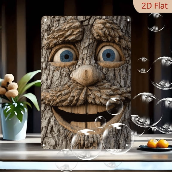 2D Flat Metal Sign 1pc 8x12Inch Vintage Tree Face Metal Wall Art, Reusable Iron Decor for Home, Garage, Studio, Basement, Patio, Bar, Office - Tree Decor