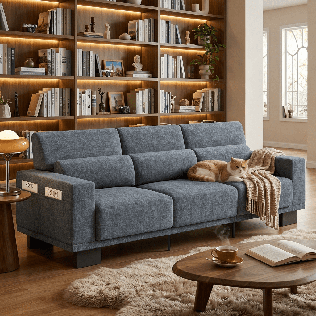 Aiho 89" Chenille Sofa 3-Seater, Pet Friendly Deep Seat Modern Couch with Wide Armrests for Living Room, Dark Gray