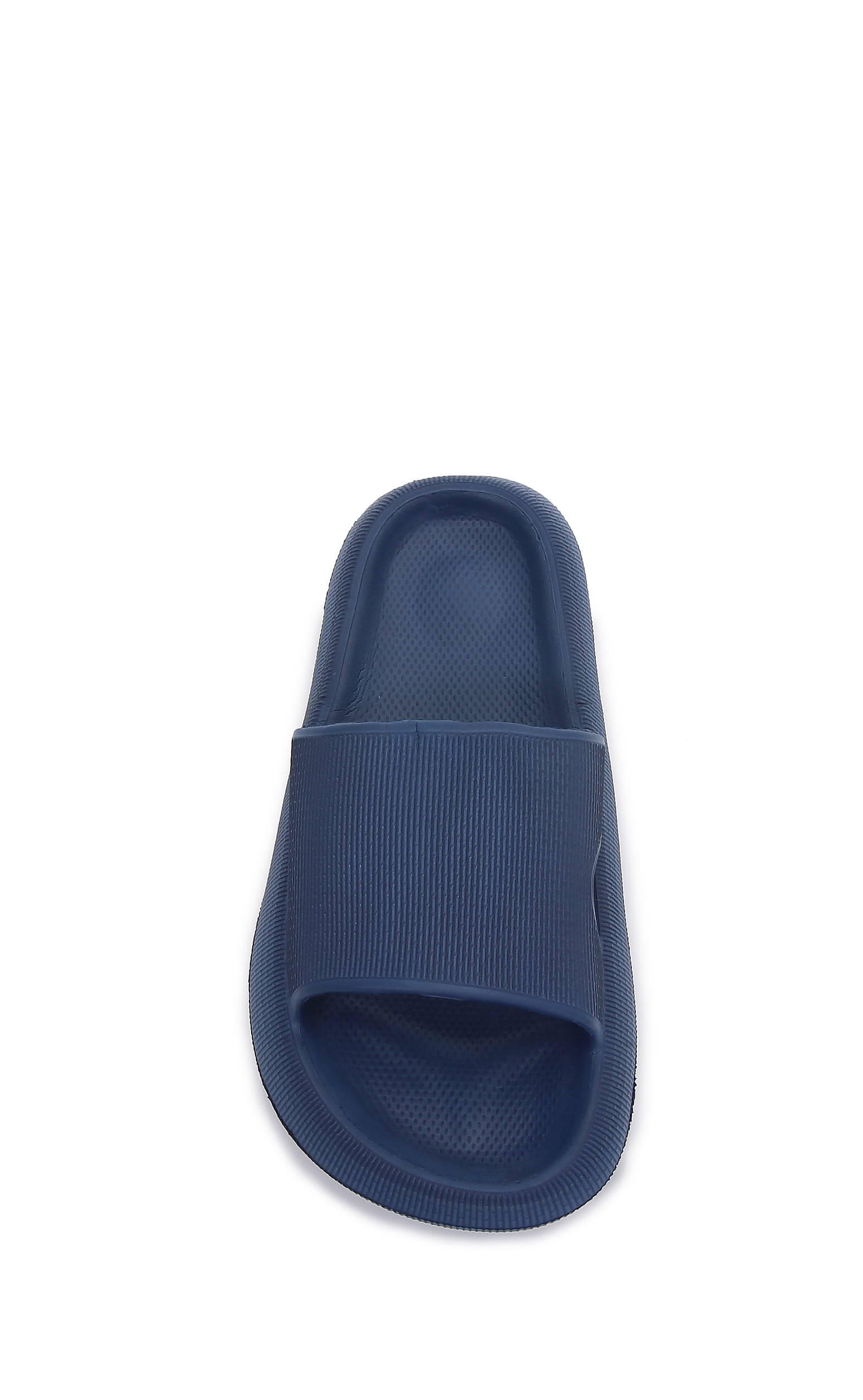 Thick Cushioned Platform Comfy Slippers for Women and Men Summer Beach ?Indoor Outdoor Rubber Open Toe Slides (Navy, Women 8/Men 6)