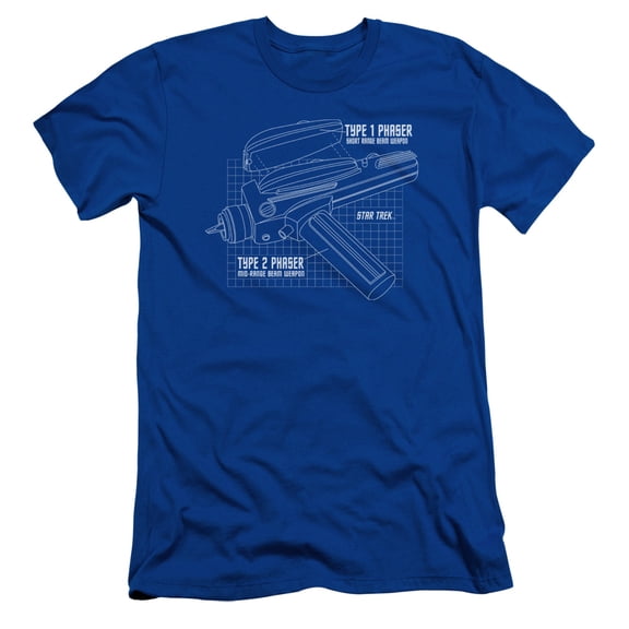 Star Trek Phaser Plans Adult 30/1 T-Shirt Royal Blue