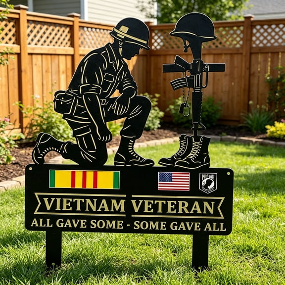 Military Themed Metal Garden Stake Outdoor Courtyard Yard Decor Rust Resistant Memorial