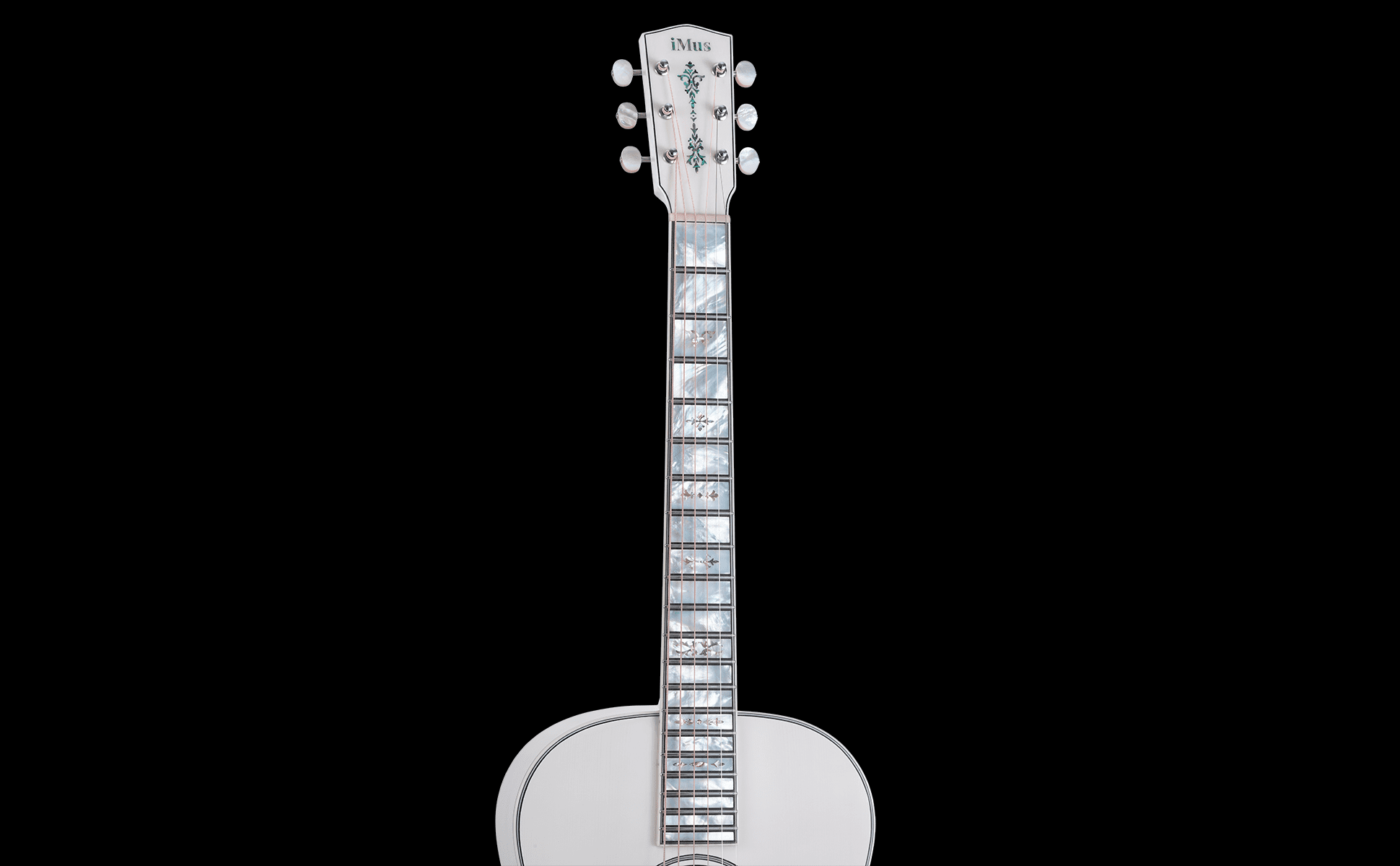 iMus i00-Size Handcrafted Acoustic Guitar - Adirondack Spruce Top with Flamed Maple Back and Sides - 90-Day Build, Ebony Fretboard Abalone Inlay - Stage and Studio Pro - Gloss White