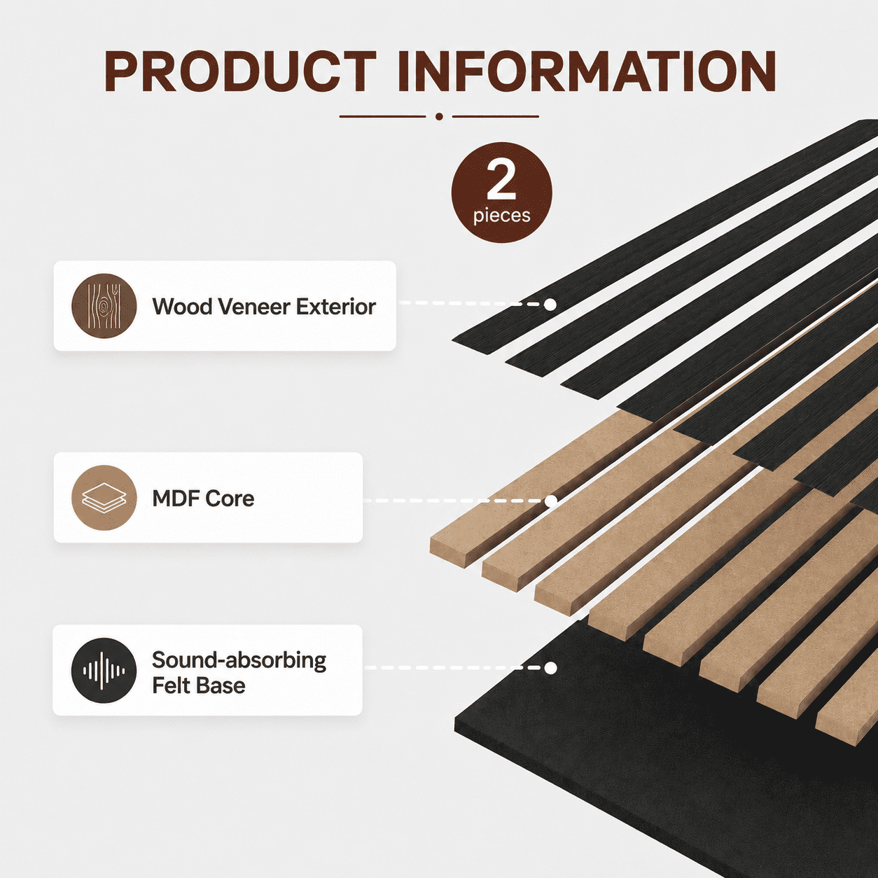 2-Pack 16" x 104" Wood Slat Acoustic Wall Panels, 23 Sq. Ft. Coverage, Black Wood Finish for Interior Walls and Ceilings