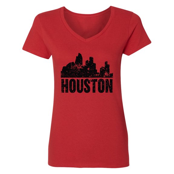 Inktastic Houston Skyline Grunge Women's V-Neck T-Shirt