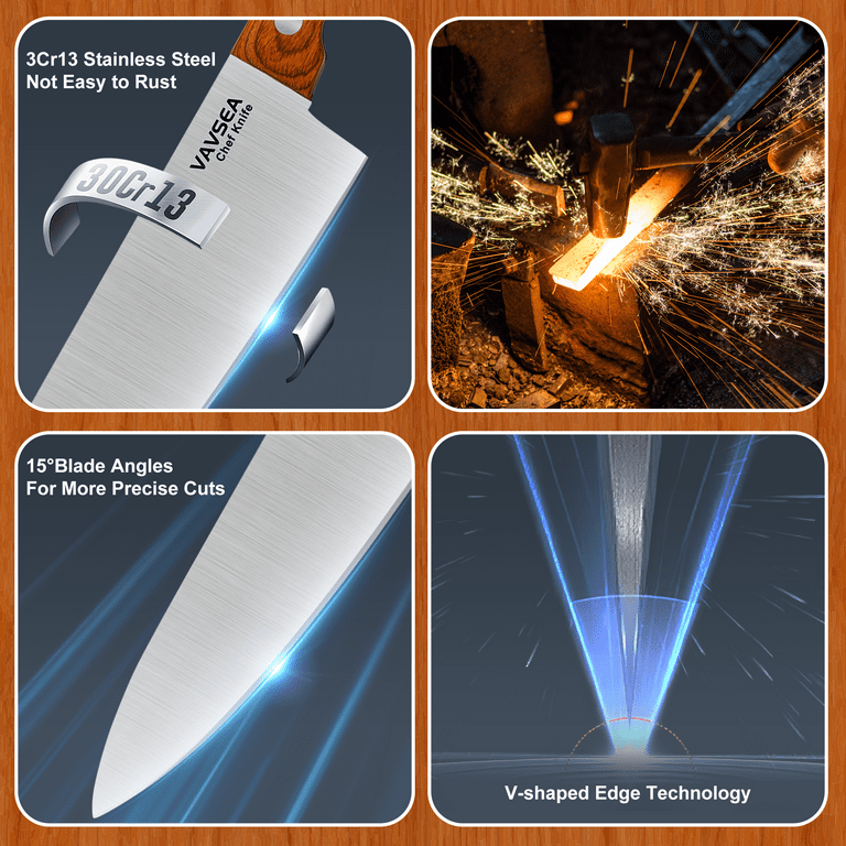 VAVSEA Knife Block Set, 16 Pieces Kitchen Knife Set with Walnut