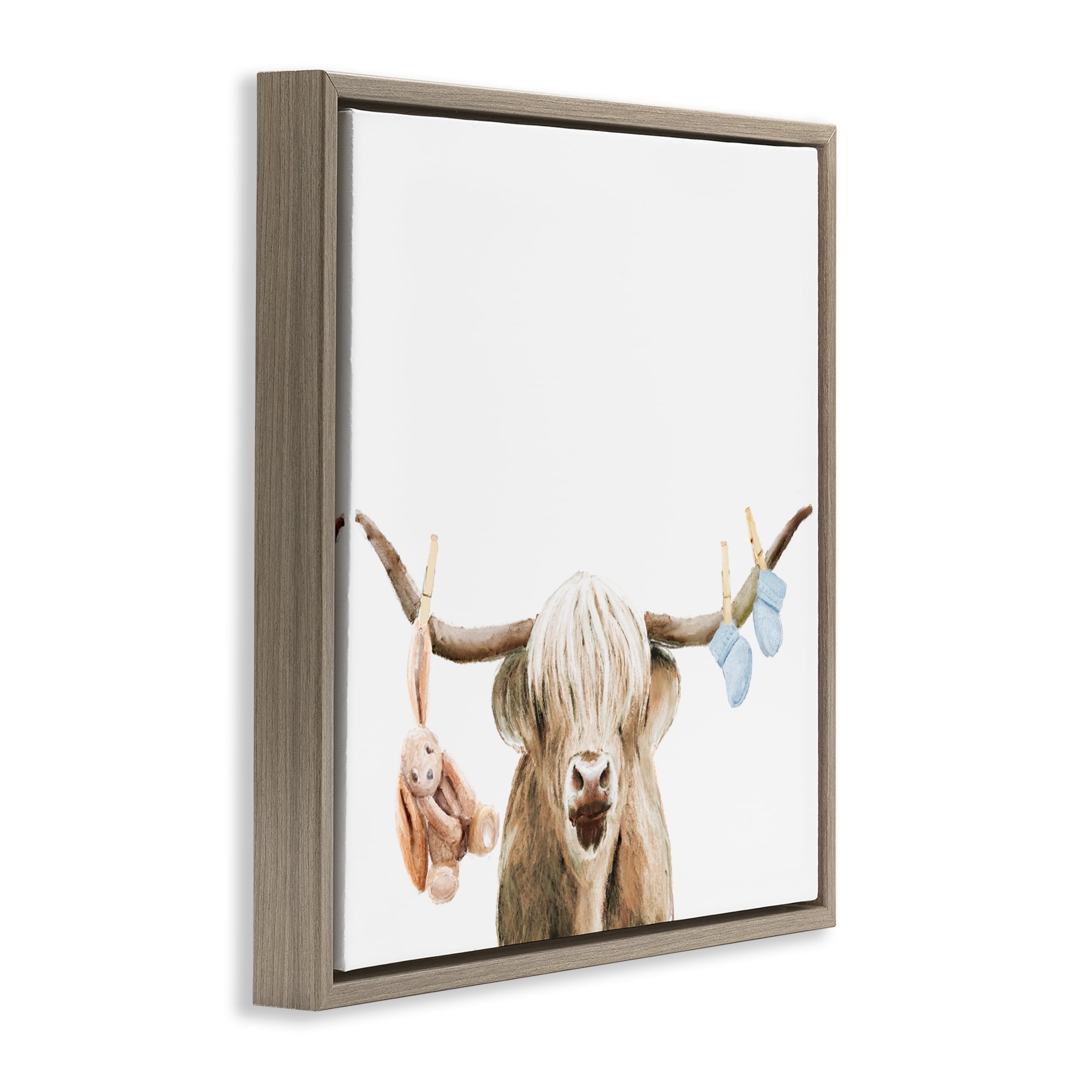 Highland Cow Baby Boy Brown Framed Floater Canvas Wall Art, design by Ali Lynne