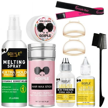 GOIPLE Wig Glue Adhesive Kit for Bonding Lace Front , Includes Glueless Lace Melting & Holding Spray, Wig Glue, Remover, Slick Hair Wax Stick, Edge Control Gel, HD Wig  Cap, Elastic Band & Edge Brush