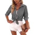 thumbnail image 6 of Fantaslook Striped Button Down Shirts for Women Classic Long Sleeve Collared Office Work Blouses Tops, 6 of 12