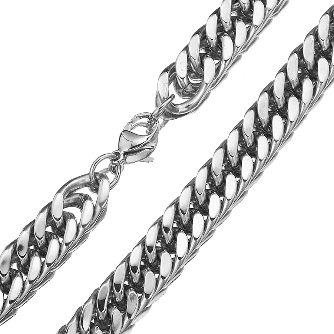 8mm-19mm Any Length Heavy Polished Silver Color Curb Cuban Men Chain ...