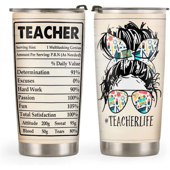 20oz Teacher Gifts for Women, Teacher Appreciation Gifts, Gifts for Teacher, Valentines Day Gifts for Her, Teacher Life Teacher Facts Tumbler Cup, Insulated Travel Coffee Mug with Lid
