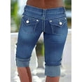 thumbnail image 6 of HKYNLAG Capri Jeans for Women Stretch Low Rise Denim Capris Light Wash Ripped Skinny Cropped Jeans Streetwear Blue S, 6 of 7