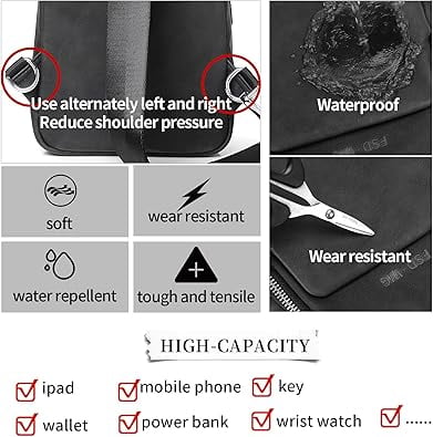 FSD.WG Men's Multi-Functional Sling Bag, Water-Resistant Crossbody Bag for Travel & Daily Use