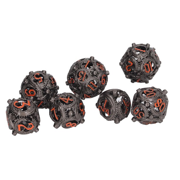 Metal Dice Set, Hollow Metal Dice Portable Copper 7pcs Long Lasting For Board Games ANGGREK Negro Níquel Naranja