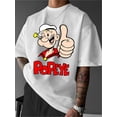 thumbnail image 1 of [Camiseta con gráfico de Popeye] Camiseta informal con gráfico de Popeye - 1 pieza, mezcla de algodón transpirable, cuello redondo, para todo el año, corte regular, ligeramente elástica, diseño estamp, 1 of 5