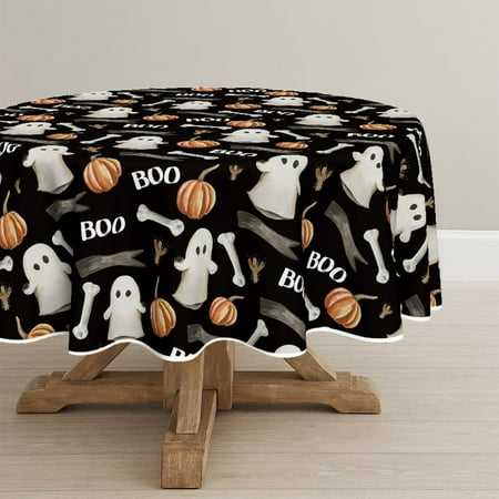 

Halloween Tablecloth 60x60 Inch Round Ghost Pumpkin Black Washable Table Cover for Party Picnic Dinner Decor