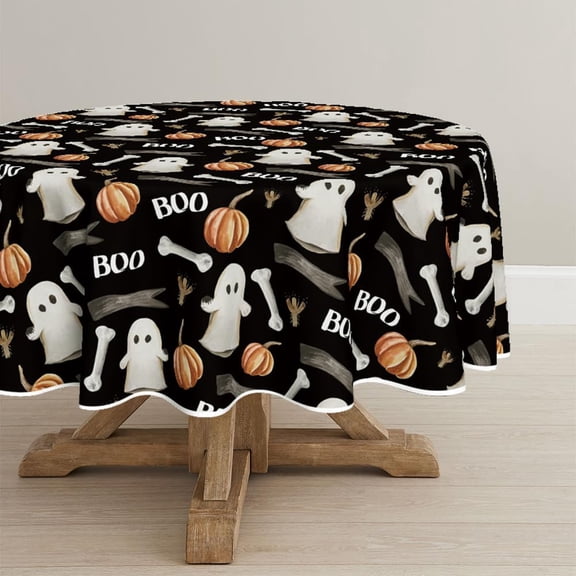 Halloween Tablecloth 52x70 Inch Rectangular, Ghost Pumpkin Black Washable Table Cover for Party Picnic Dinner Decor