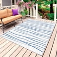 thumbnail image 4 of Outdoor Rug 3x5 ft Blue White Lines Outdoor Large Area Rug Non Slip Rubber Abstract Art Front Door Mat RV Rug Camping Carpet Patio Outdoor Rugs for Backyard Balcony Deck Porch Indoor, 4 of 9