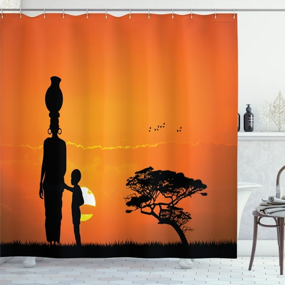 Ambesonne Afro Shower Curtain, and Mother in Desert, 69"Wx84"L, Orange Black