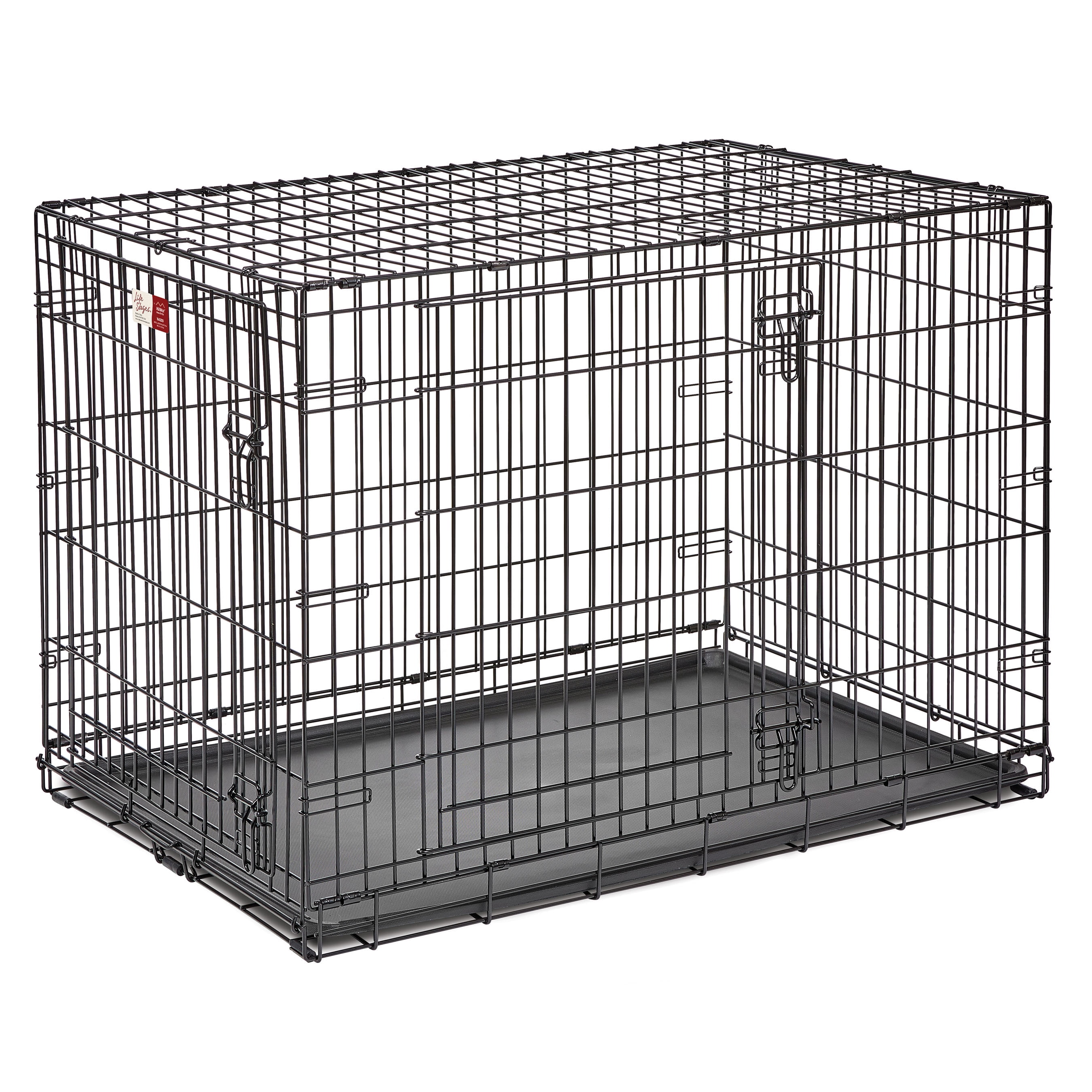 MidWest Homes for Pets Medium Dog Crate Newly Enhanced LifeStages 30' Double Door Folding Metal Dog Crate with Divider Panel, Floor Protecting Feet & Dog Pan, 1630DD, 30.6L x 19.3W x 21.4H Inches