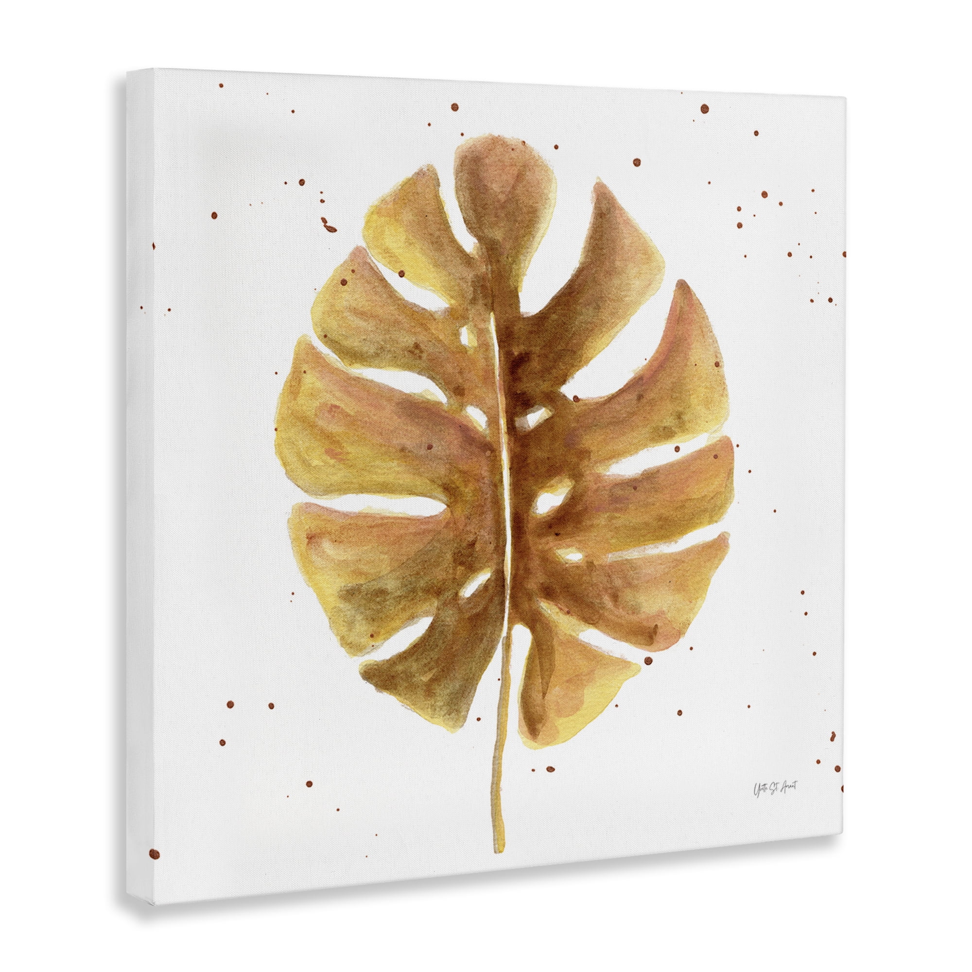 Stupell Industries Golden Palm Leaf Botanical & Floral Painting Gallery Wrapped Canvas Art Print Wall Art, 17 x 17