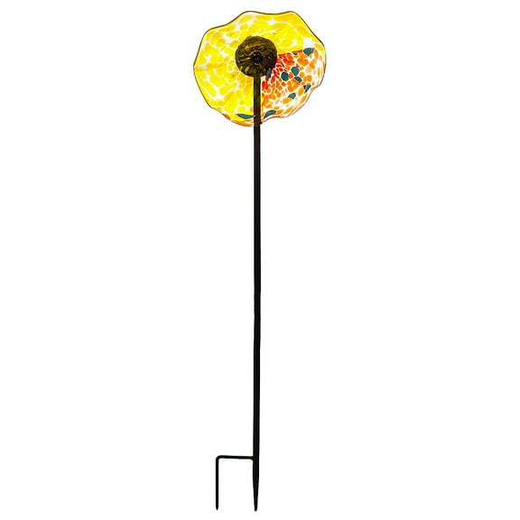Evergreen Flag Beautiful Yellow Art Glass Flower Garden Stake - 8 x 8 x 33 Inches