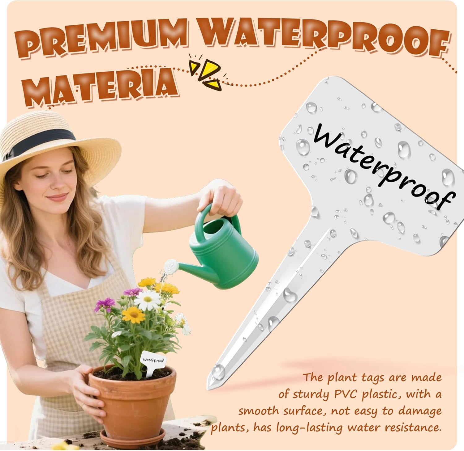 Plant Labels Waterproof Plastic Garden Labels T-Type Flower Name Tags Seedling Marker with Permanent Marking Pen