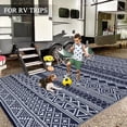 thumbnail image 2 of Twister.CK 8' x 10' Plastic Outdoor Rugs, Waterproof Bohemia Straw Rug Reversible Outside Carpet for Patio Deck Porch Backyard Camping Picnic Beach, Dark Blue & White, 2 of 8