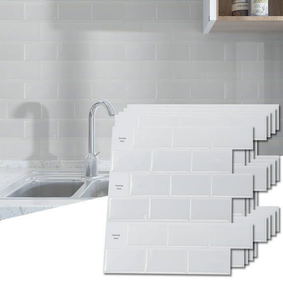 Art3dwallpanel 12"x12" Peel and Stick Backsplash Tiles,10-Sheet White Subway Wall Tile Stickers for Kitched,Bathroom,Countertop,Rentals