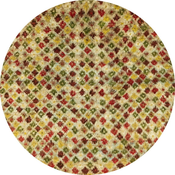 Ahgly Company Indoor Round Abstract Red Abstract Area Rugs, 7' Round