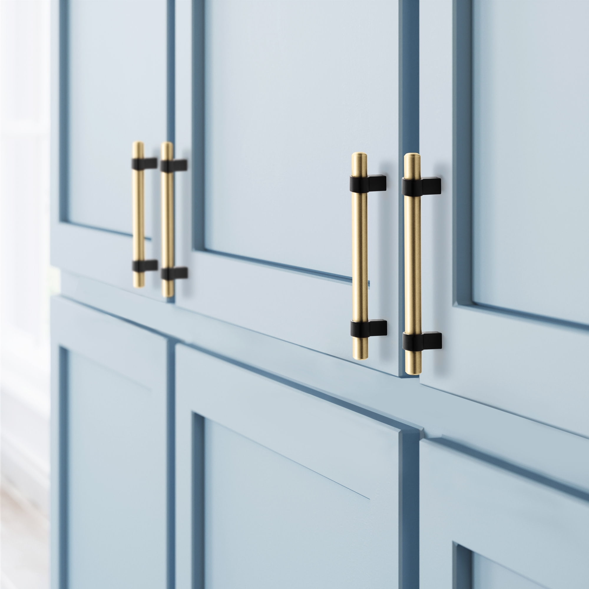 Design House Emery Modern Center-to-Center Cabinet Pulls, 5-pack, 5-1/16", Satin Gold/Matte Black