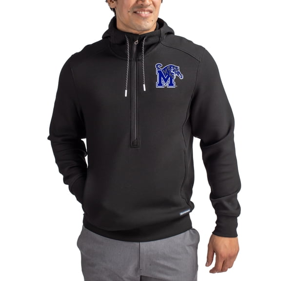 Men's-Cutter & Buck Black Memphis Tigers Roam Eco Recycled Half-Zip Pullover Hoodie